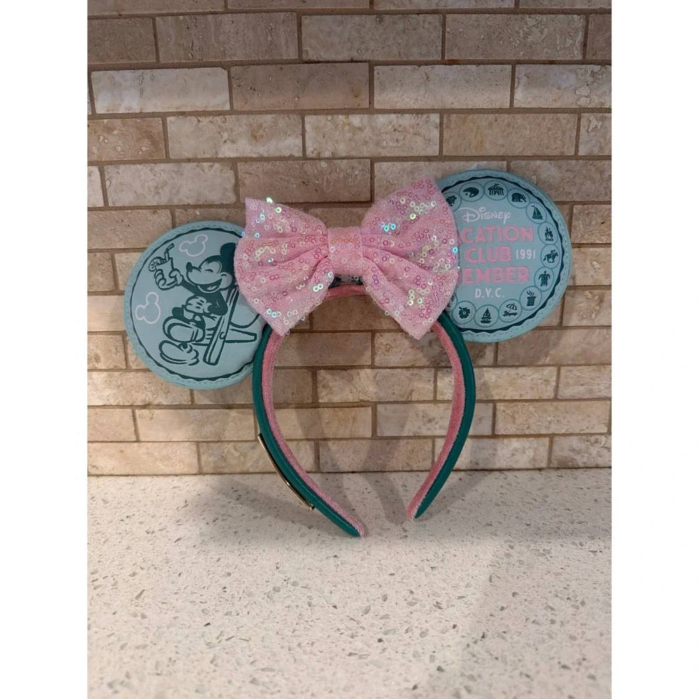 2024 Disney Parks DVC Loungefly Vacation Club Pink Green Ears Headband
